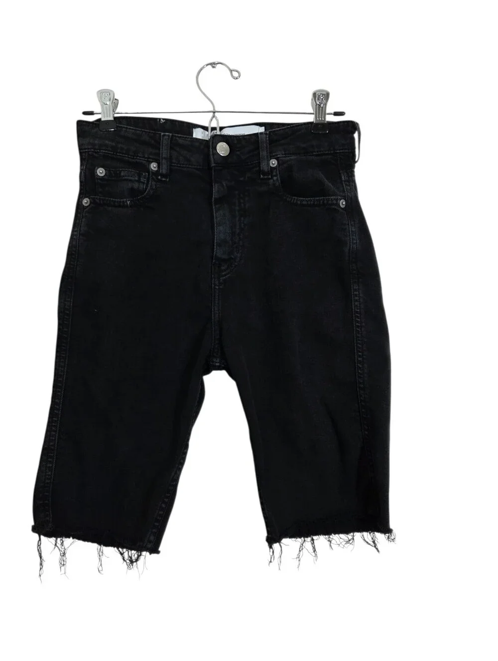 IRO Paris Birhak Frayed Denim Shorts Jean Bermuda Long Black Size 27 Boho